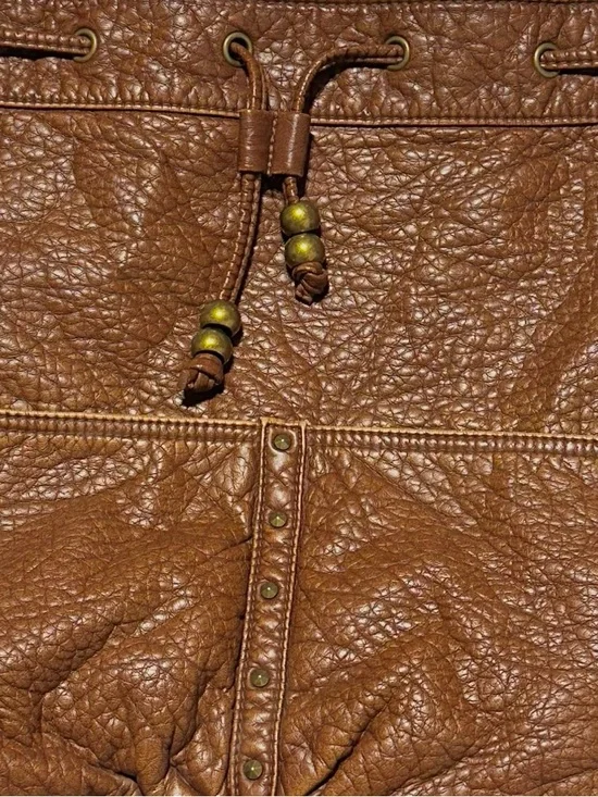 AEROPOSTALE Slouchy Boho Drawstring Bucket Bag Brown Textured - Picture 2 of 7